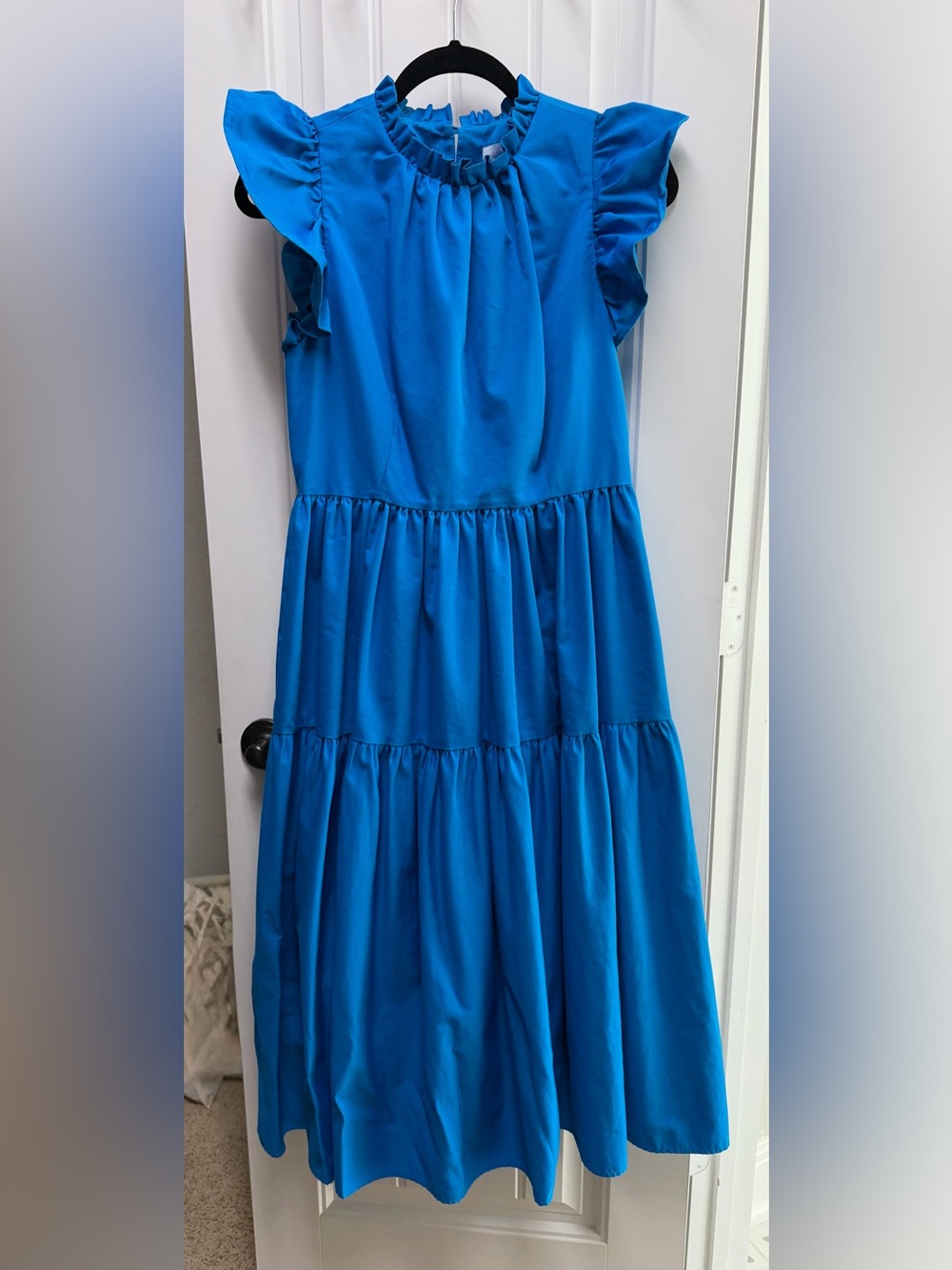 ANTONIO MELANI Bright Blue Ruffle Tiered Dress with pockets
